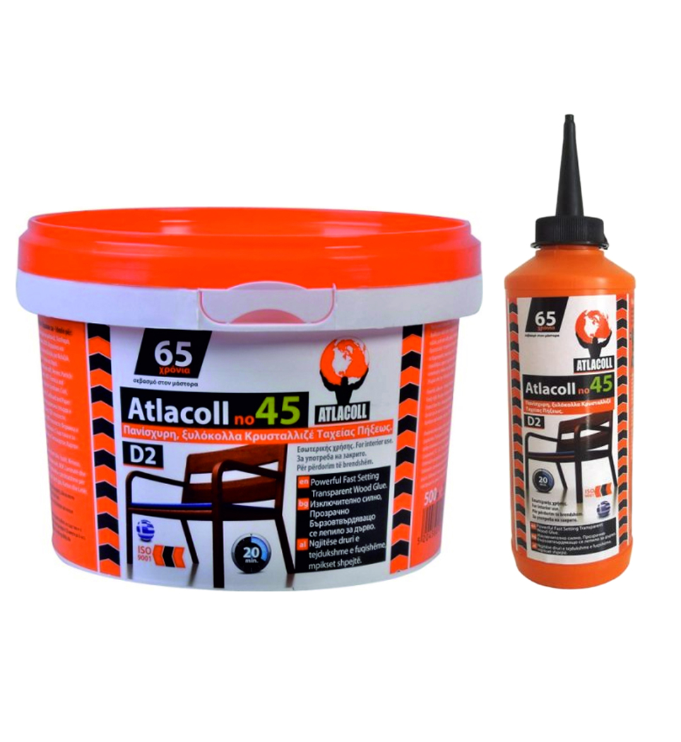 ATLACOLL NO 45 ΠΑΝΙΣΧΥΡΗ ΞΥΛΟΚΟΛΛΑ ΚΡΥΣΤΑΛΛΙΖΕ ΤΑΧΕΙΑΣ ΠΗΞΕΩΣ ΛΕΥΚΗ 750gr