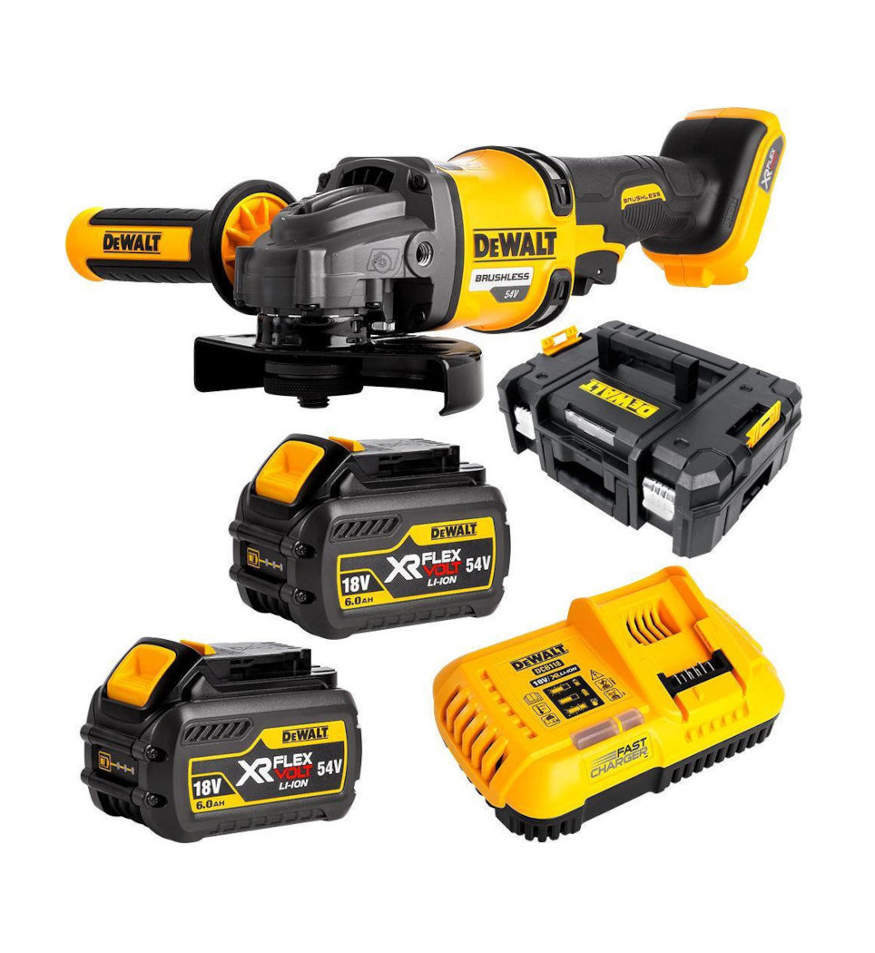 DEWALT ΓΩΝΙΑΚΟΣ ΤΡΟΧΟΣ BRUSHLESS 54VXR-FLEXVOLT ΜΠΑΤΑΡΙΑ 125mm DCG414T2