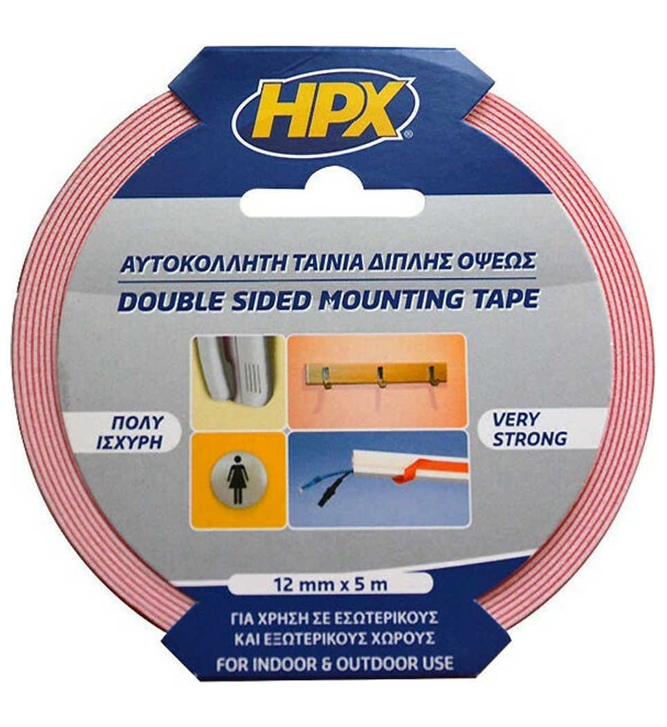 HPX MOUNTING ΑΥΤΟΚΟΛΛΗΤΗ ΤΑΙΝΙΑ ΔΙΠΛΗΣ ΟΨΕΩΣ ΓΙΑ ΕΣΩΤΕΡΙΚΟΥΣ ΚΑΙ ΕΞΩΤΕΡΙΚΟΥΣ ΧΩΡΟΥΣ 12mm x 5m