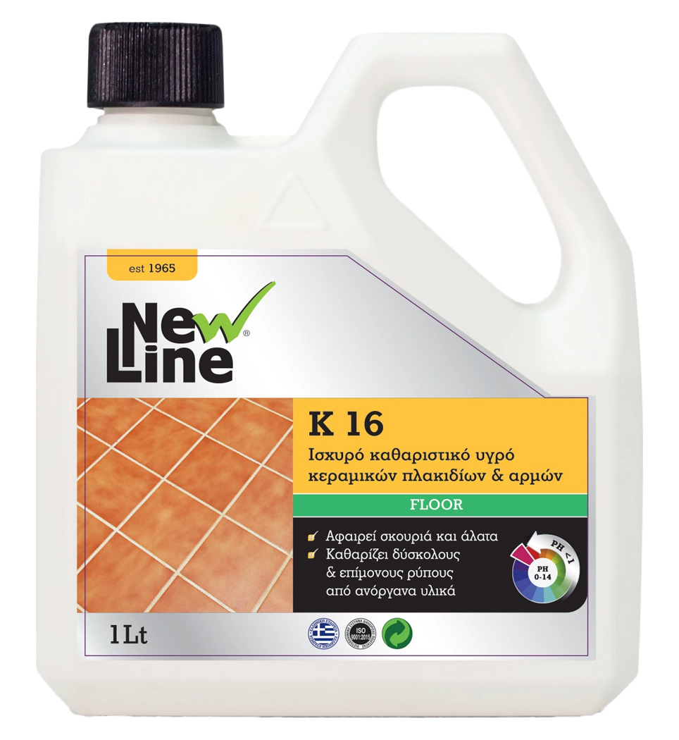 NEWLINE K-16 ΙΣΧΥΡΟ ΟΞΙΝΟ ΚΑΘΑΡΙΣΤΙΚΟ ΥΓΡΟ ΚΕΡΑΜΙΚΩΝ ΠΛΑΚΙΔΙΩΝ ΚΑΙ ΑΡΜΩΝ 1LT (90396)