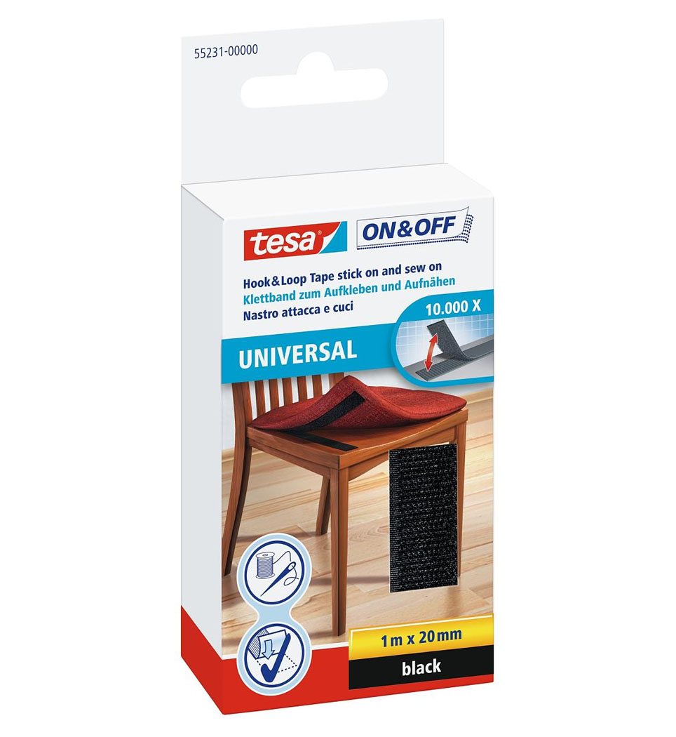 TESA ON & OFF ΓΕΝΙΚΗΣ ΧΡΗΣΗΣ ΓΙΑ ΥΦΑΣΜΑΤΑ ΜΑΥΡΟ 1m x 20mm